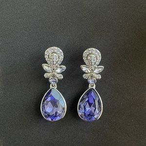 Givenchy Purple And Silvertone Clip Earrings Stunning So Sparkly Measure 1.65"